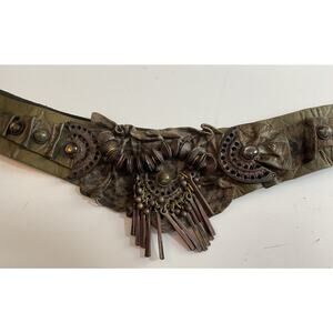 80s Nina Arjani Leatherock Belt Artisan Statement Belt Genuine Leather